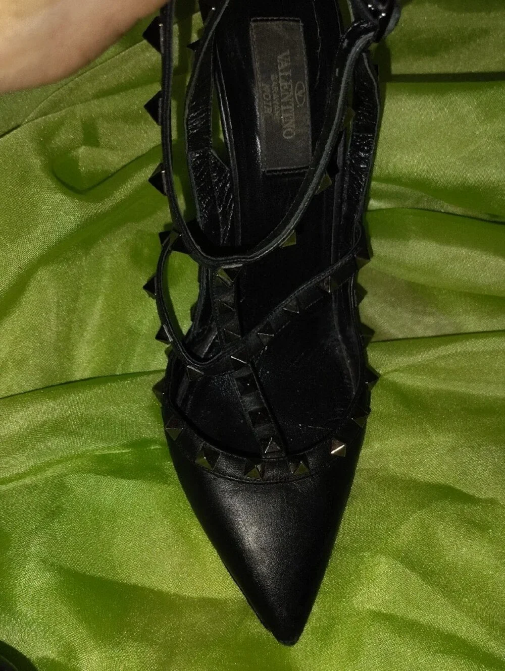Valentino Garavani Black Pointed Studded Strappy Heels - Picture 6 of 16